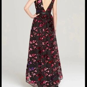 Alice + Olivia  Black/Pink Sheer Velvet Burnout High Low Long Dress Size 0/2